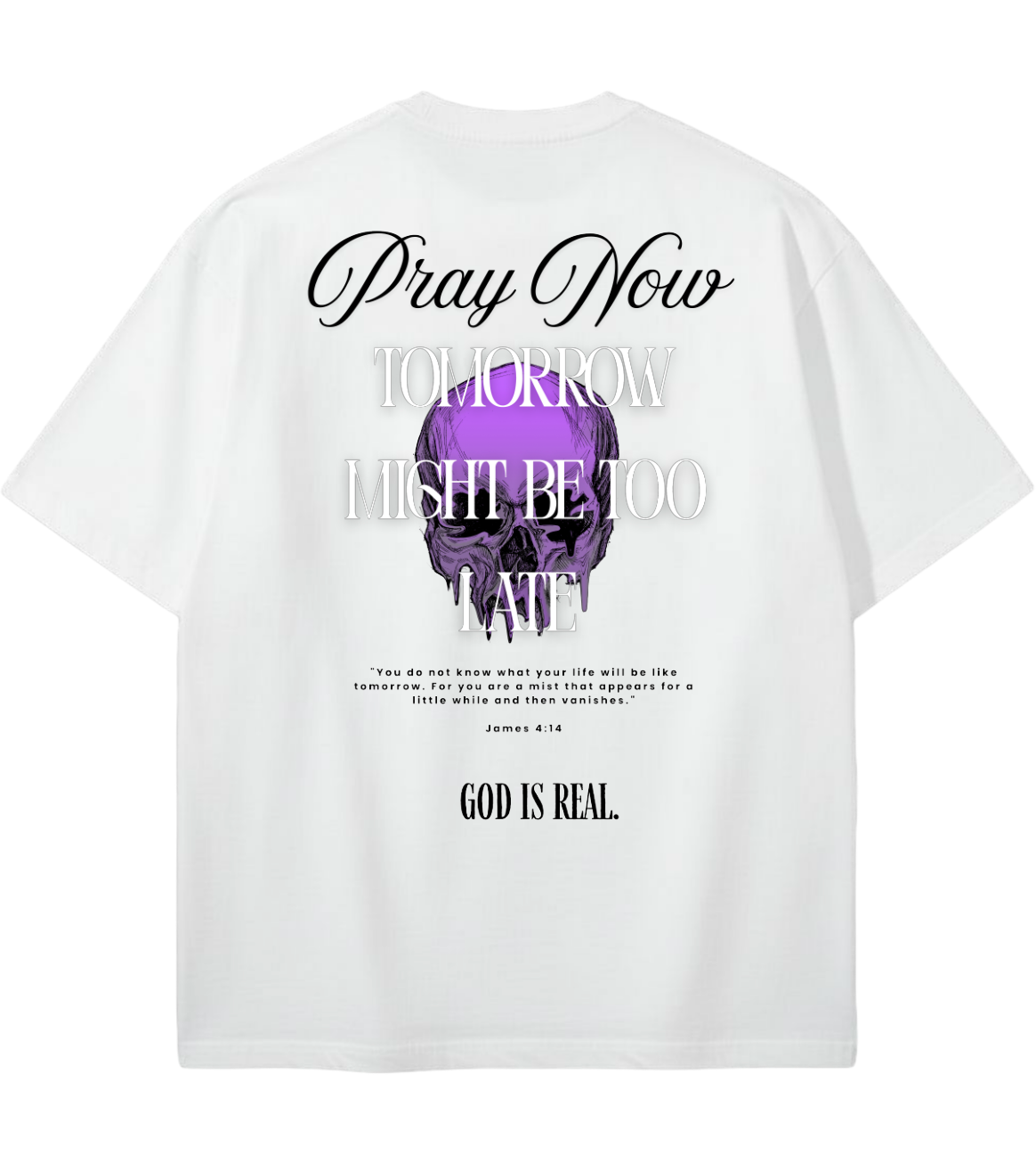 GOD IS REAL PRAY NOW GD Oversized Graphic Tee in White