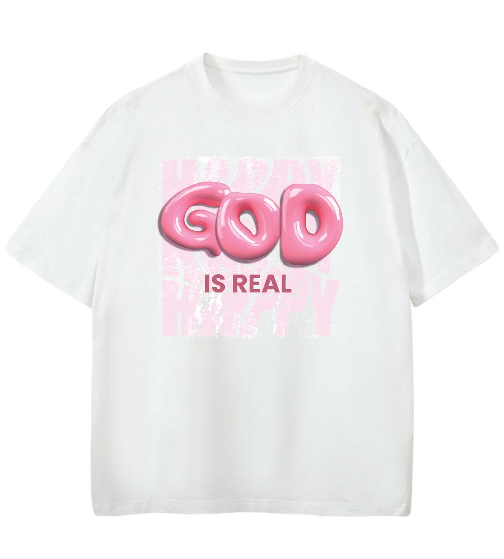GOD IS REAL 3D GD Oversized Graphic Tee in White