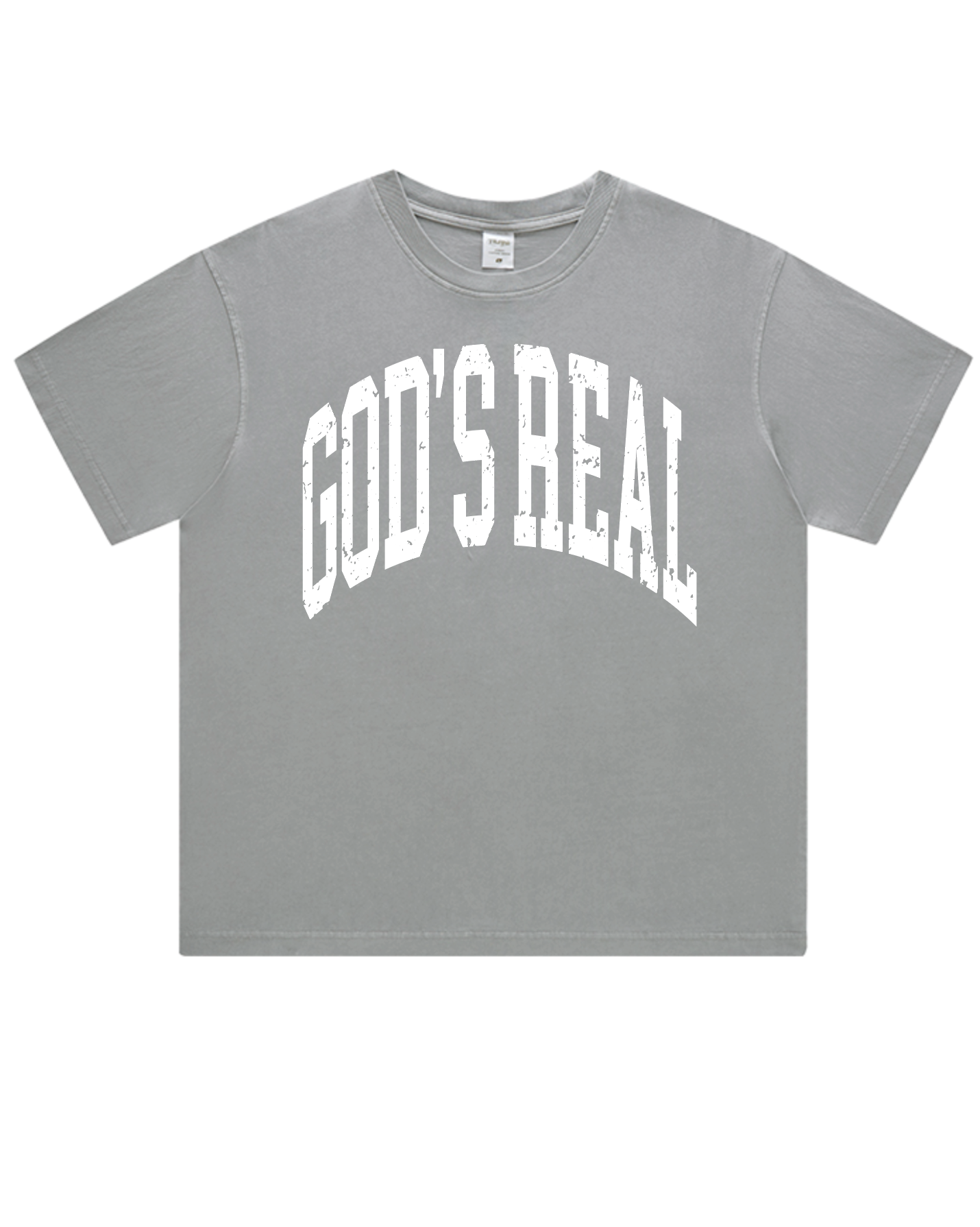 GOD IS REAL BOLD ATHLETIC LOGO GD Oversized Graphic Tee in Lt Grey