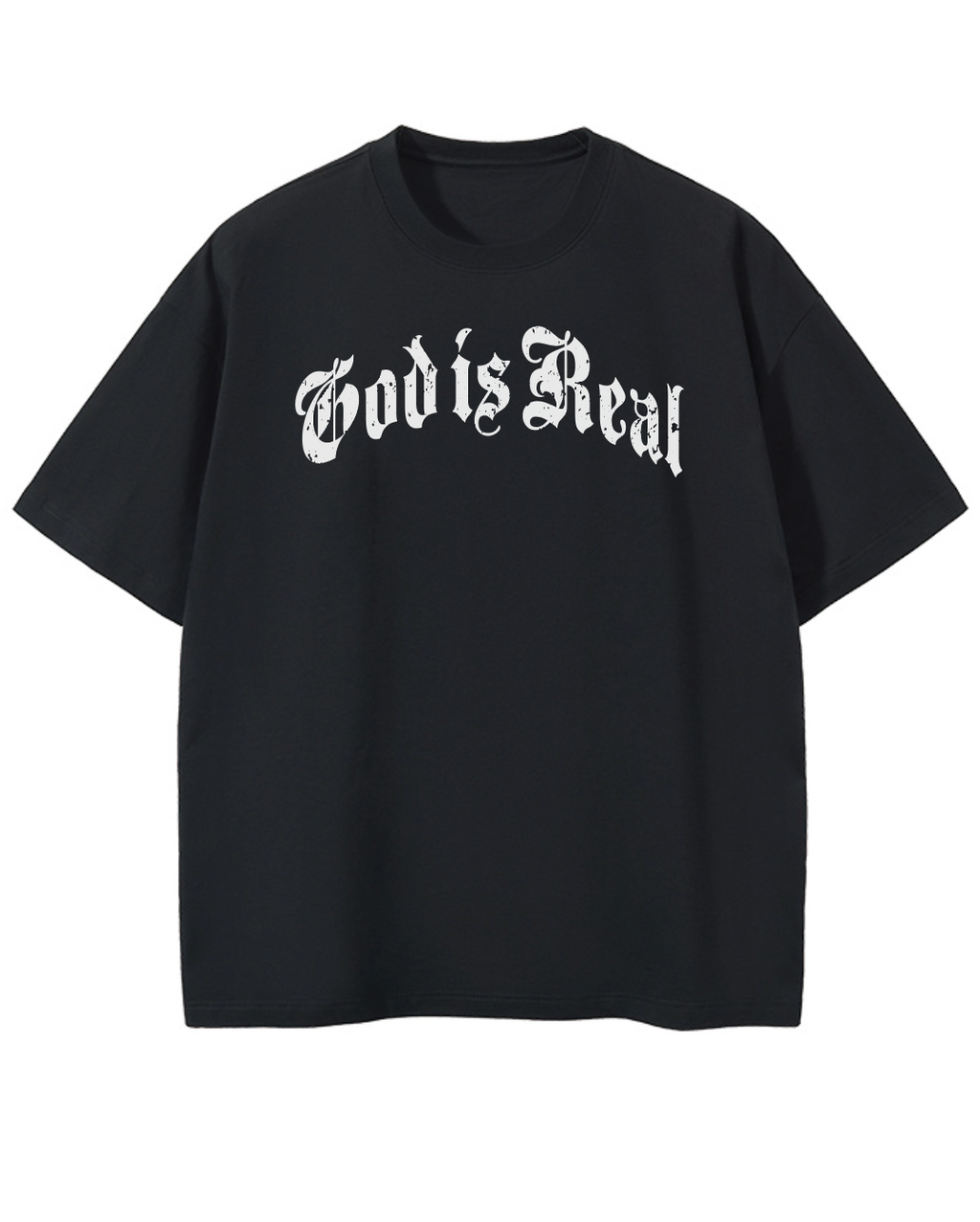 GOD IS REAL GOTHIC LOGO GD Oversized Tee in Black