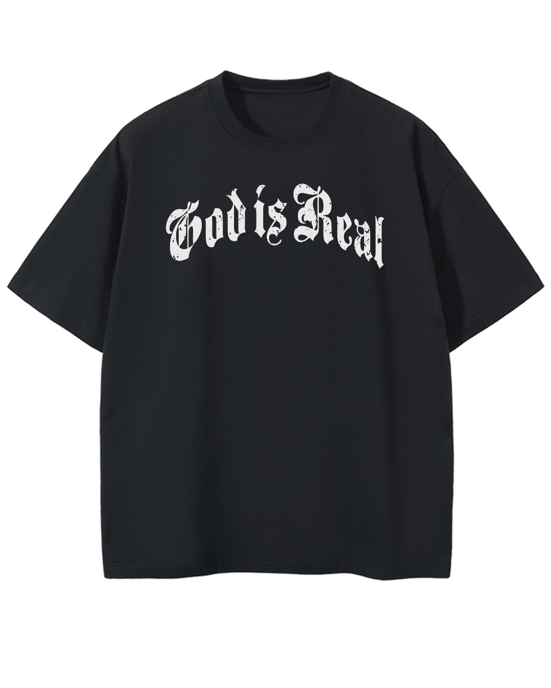 GOD IS REAL GOTHIC LOGO GD Oversized Tee in Black