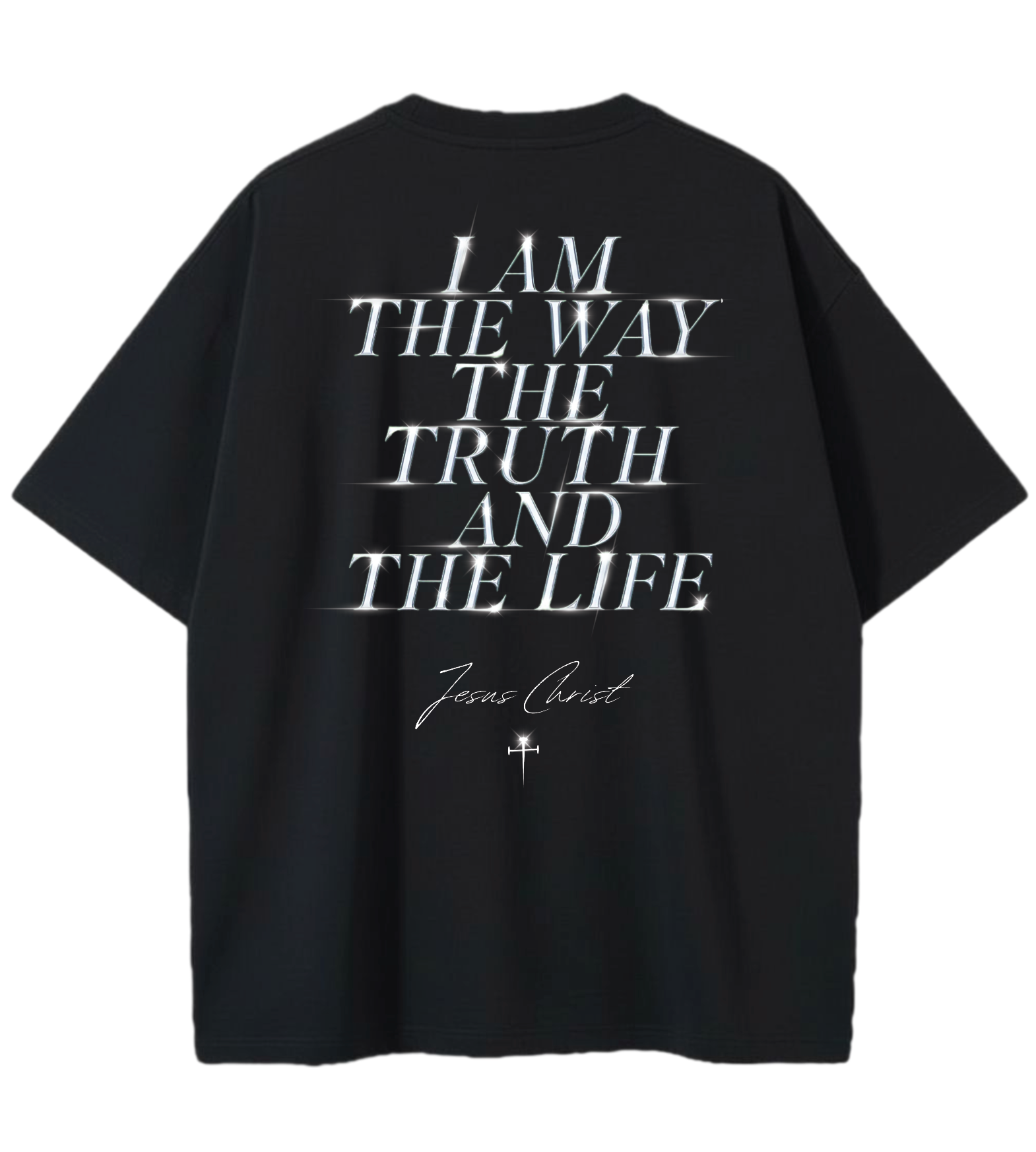 GOD IS REAL I AM THE LIGHT GD Oversized Graphic Tee in Black