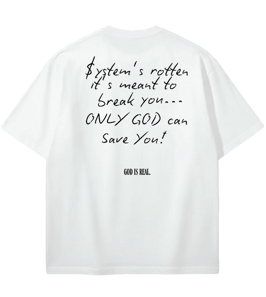 GOD IS REAL $IS FAKE-SOUL CURRENCY Oversized Graphic Tee in Black