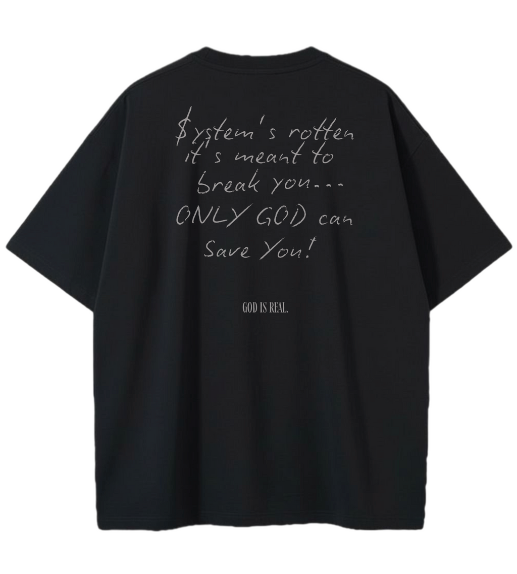 GOD IS REAL $IS FAKE-SOUL CURRENCY Oversized Graphic Tee in White