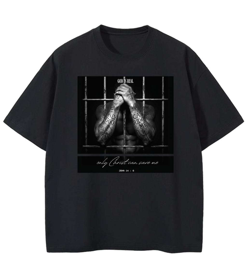 GOD IS REAL ONLY GOD CAN JUDGE ME GD Oversized Graphic Tee in Black