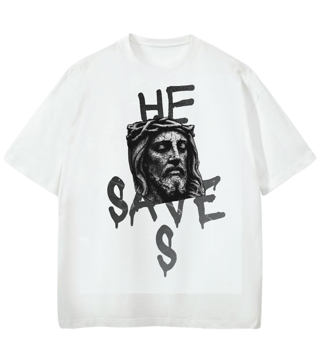 GOD IS REAL HE SAVES GD Oversized Graphic Tee in White