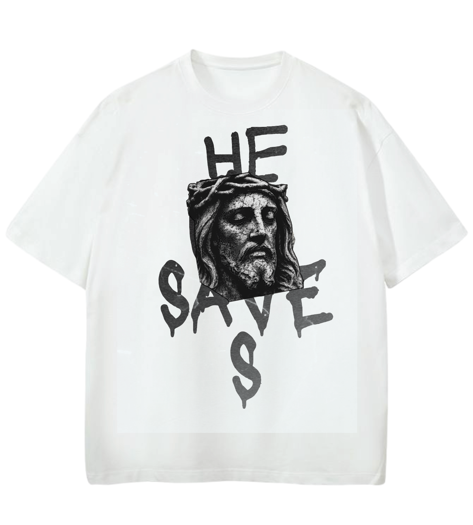 GOD IS REAL HE SAVES GD Oversized Graphic Tee in White