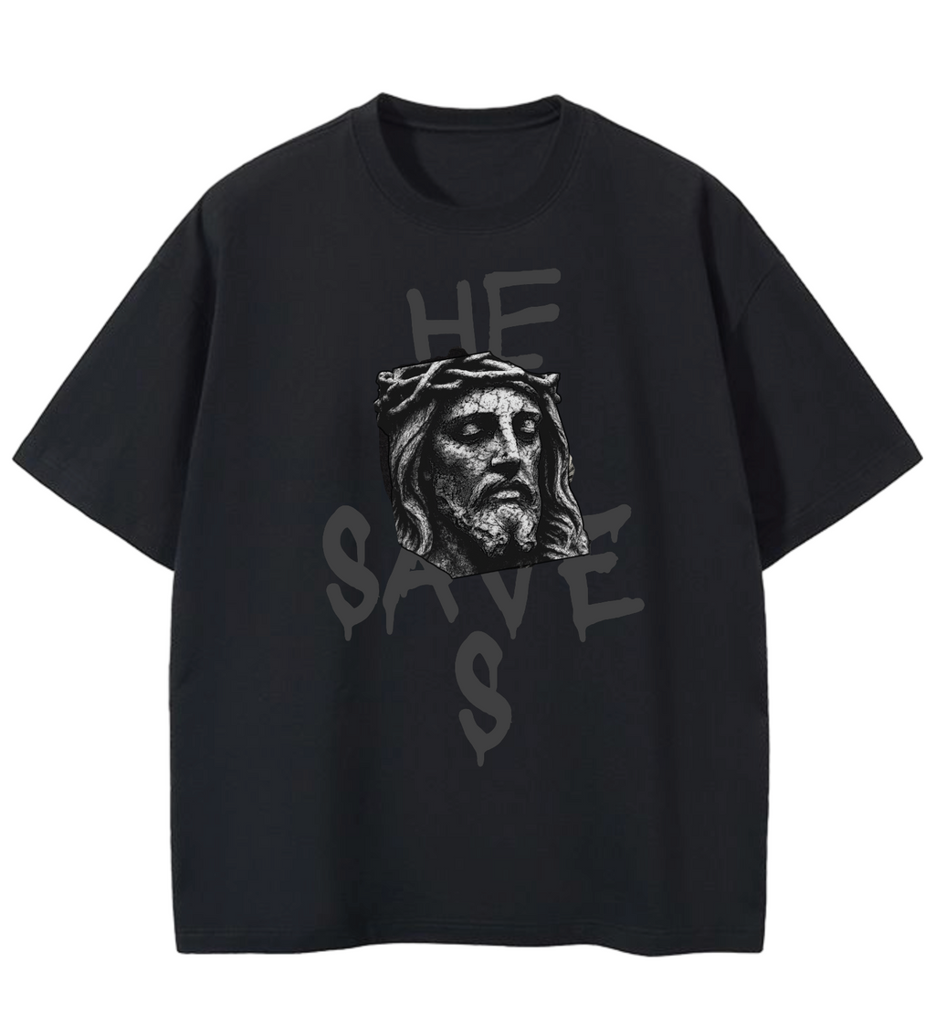 GOD IS REAL HE SAVES GD Oversized Graphic Tee in Black