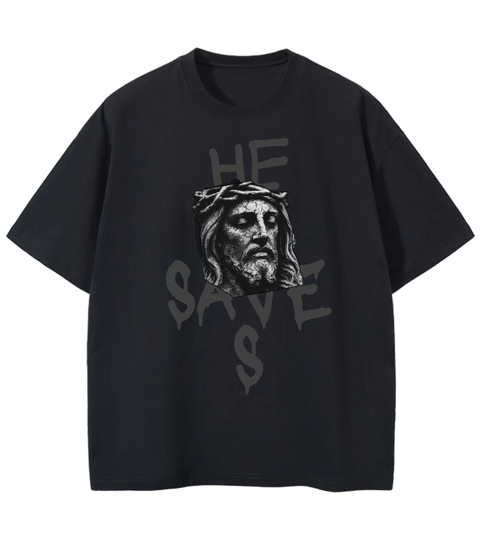 GOD IS REAL HE SAVES GD Oversized Graphic Tee in Black