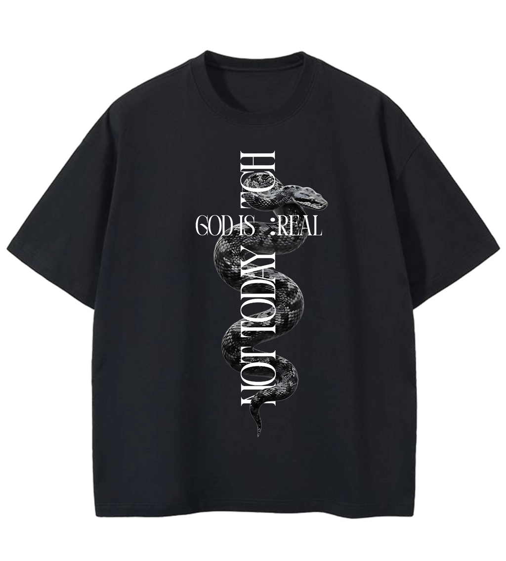 GOD IS REAL NOT TODAY..SNAKE GD Oversized Graphic Tee in Black