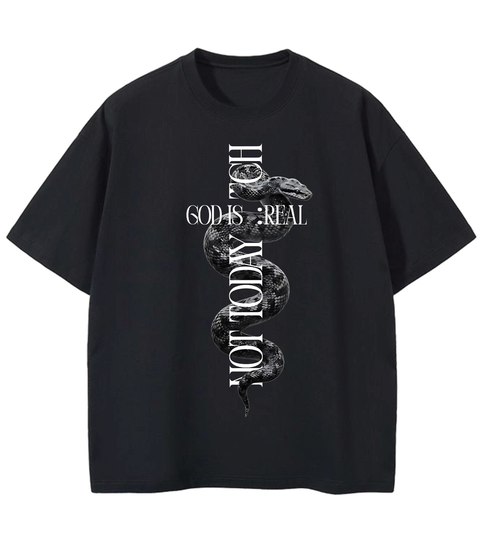 GOD IS REAL NOT TODAY..SNAKE GD Oversized Graphic Tee in Black