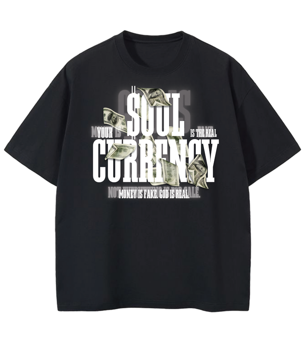GOD IS REAL $OUL CURRENCY GD Oversized Graphic Tee in Black