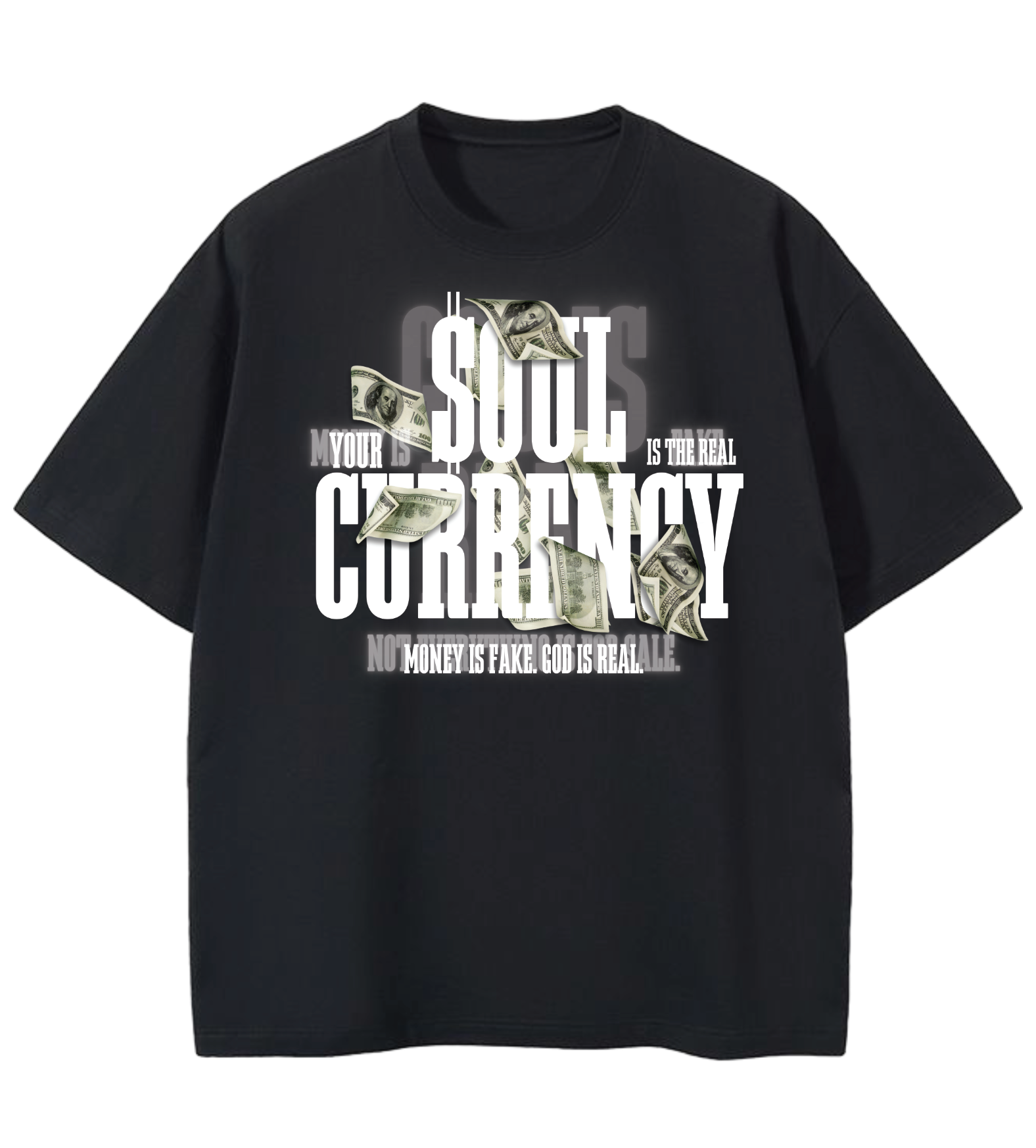GOD IS REAL $OUL CURRENCY GD Oversized Graphic Tee in Black
