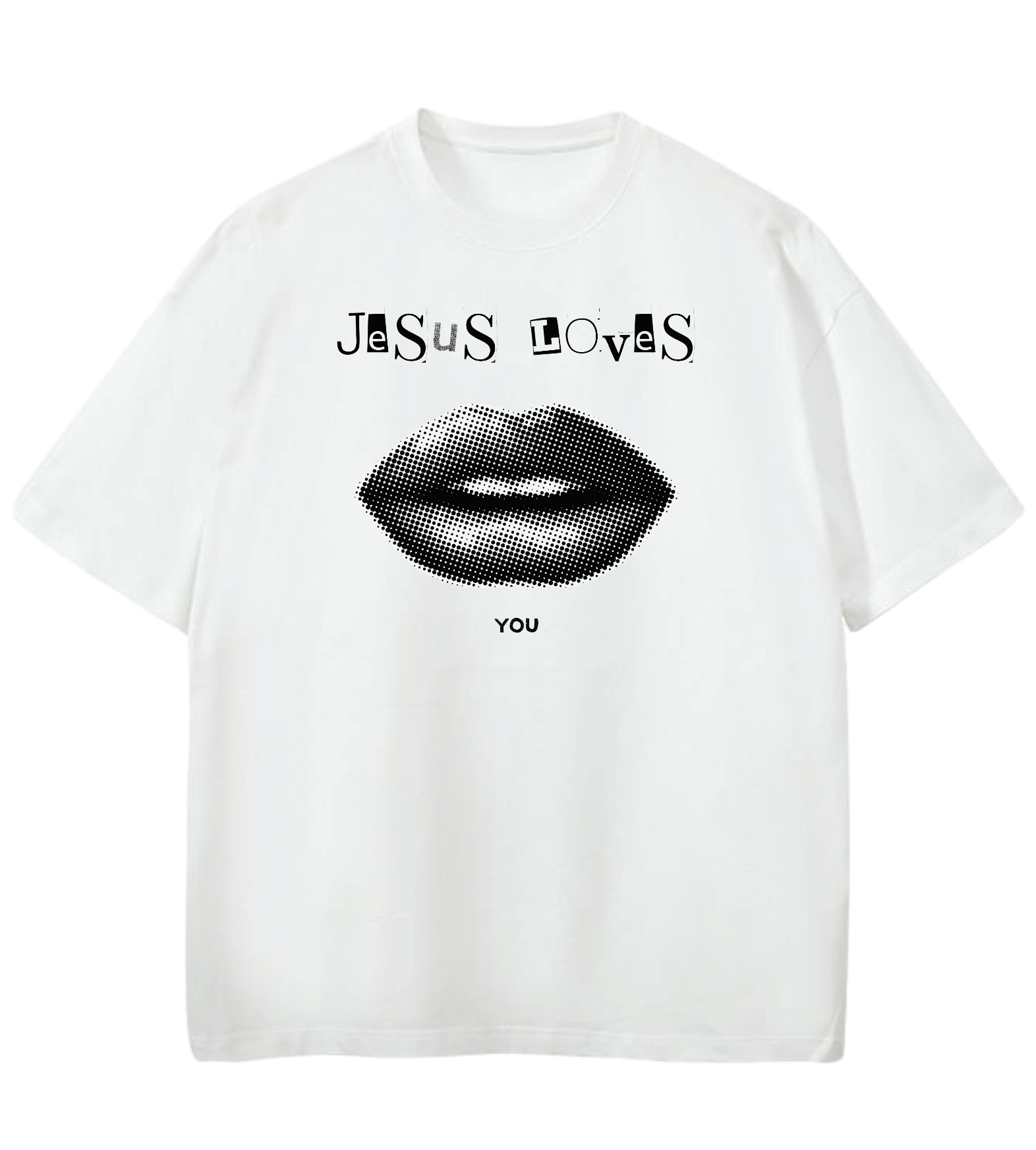 GOD IS REAL JESUS LOVES YOU LIPS GD Oversized Graphic Tee in White