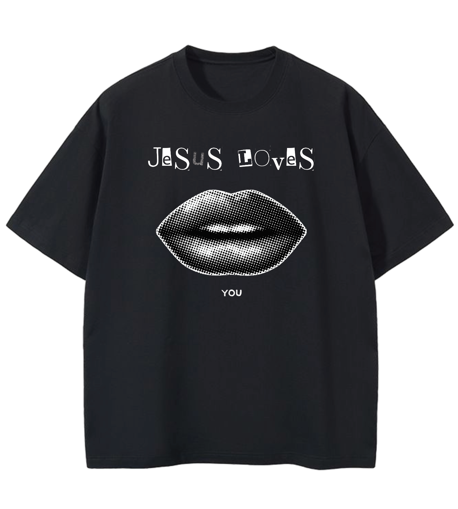 GOD IS REAL JESUS LOVES YOU LIPS GD Oversized Graphic Tee in Black