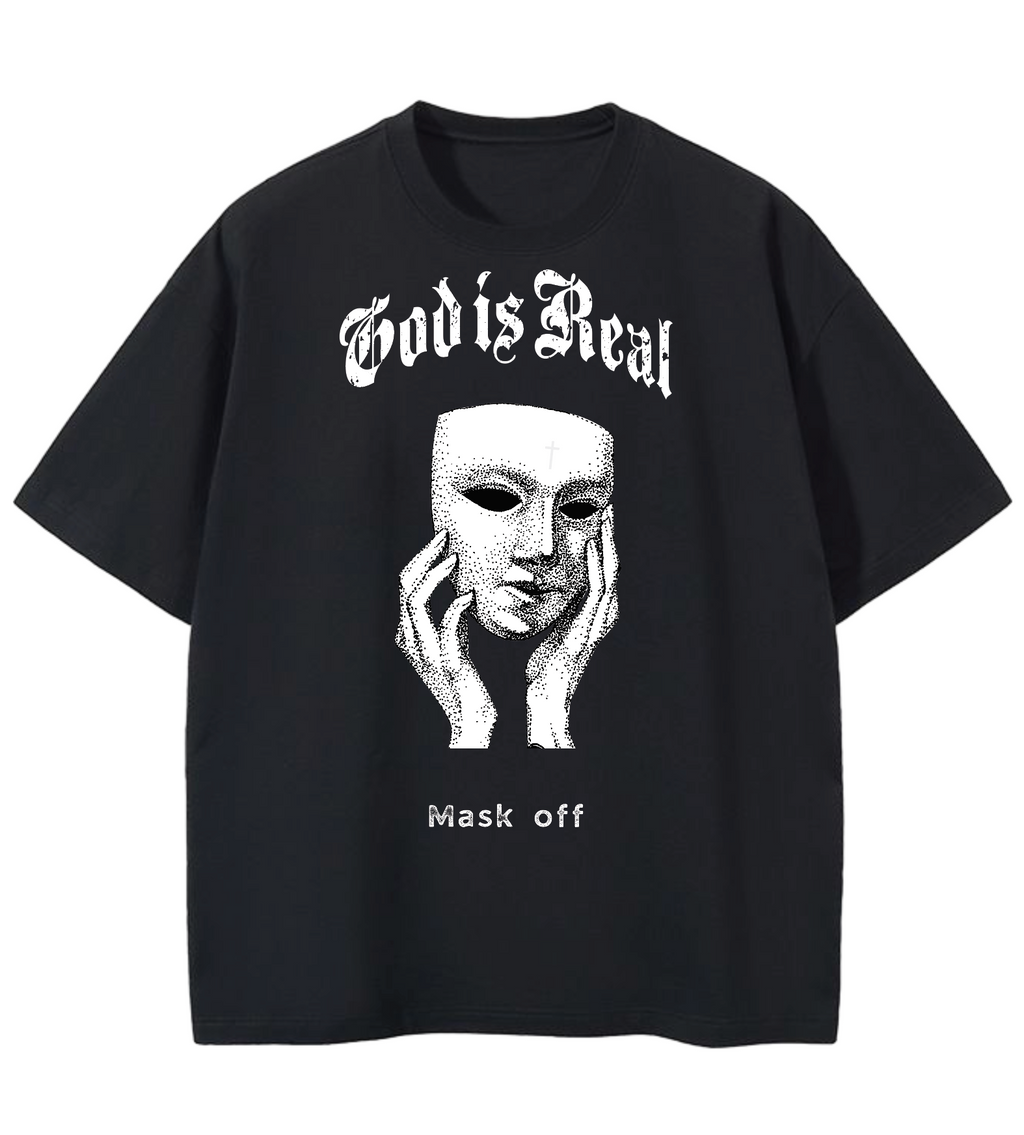 GOD IS REAL MASK OFF GD Oversized Graphic Tee in Black