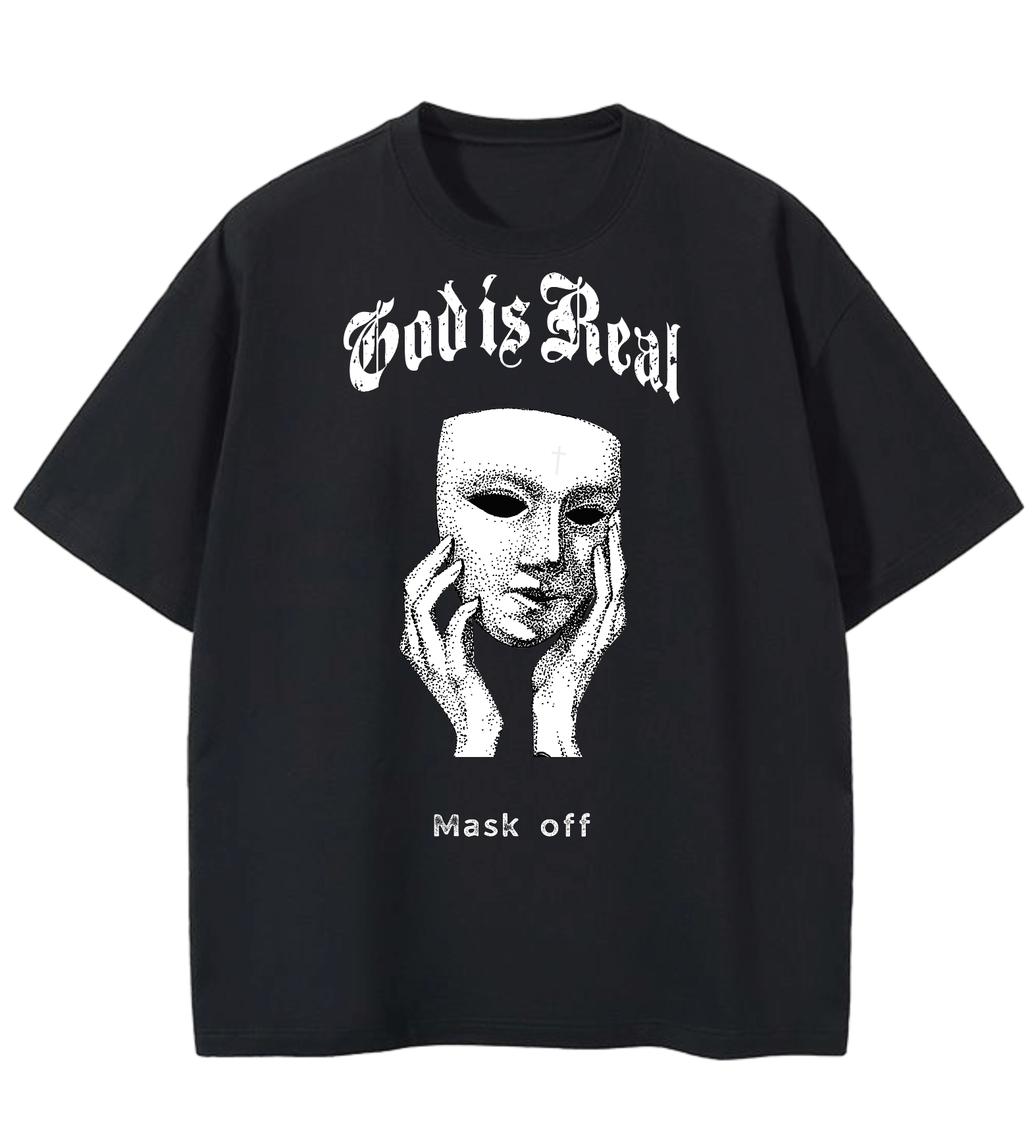 GOD IS REAL MASK OFF GD Oversized Graphic Tee in Black