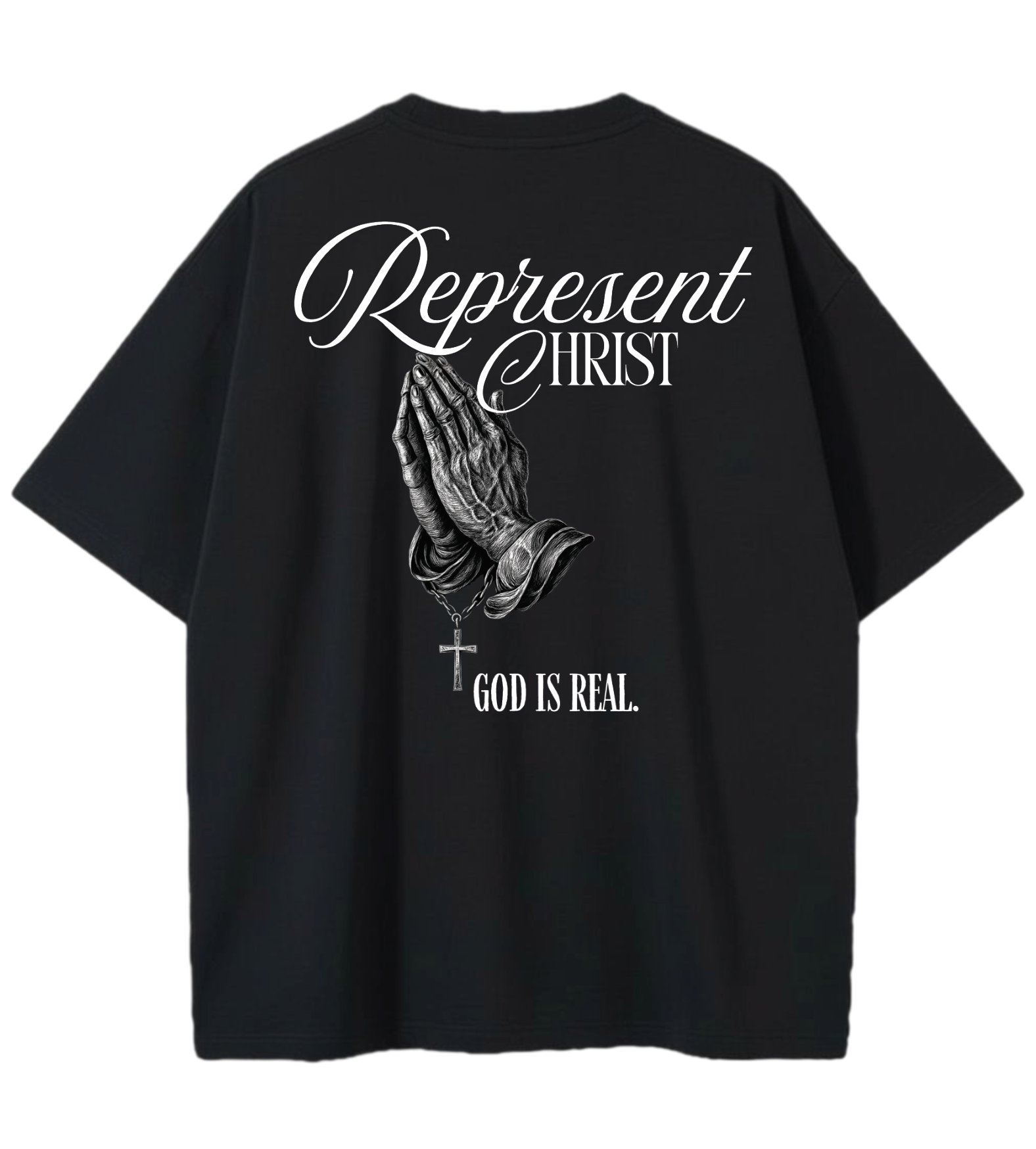 GOD IS REAL REPRESENT CHRIST GD Oversized Graphic Tee in Black