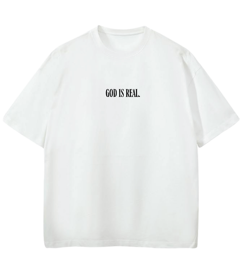 GOD IS REAL ONLY CHRIST CAN SAVE ME GD Oversized Graphic Tee in White
