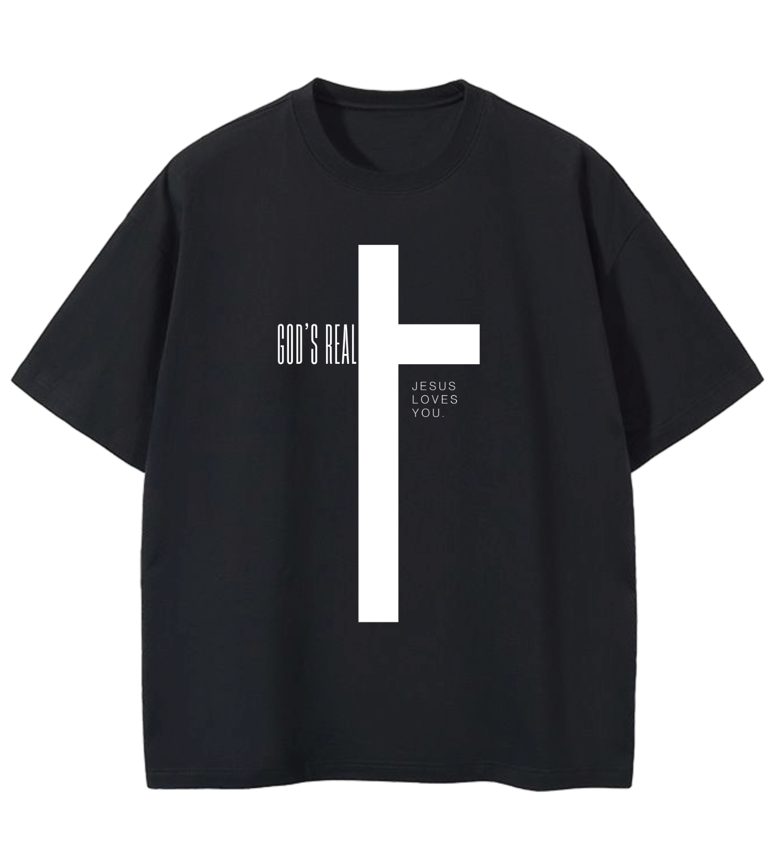 GOD IS REAL CROSS GD Oversized Graphic Tee in Black