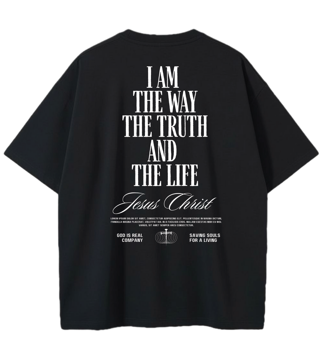 GOD IS REAL THE WAY THE TRUTH THE LIFE GD Oversized Graphic Tee in Black